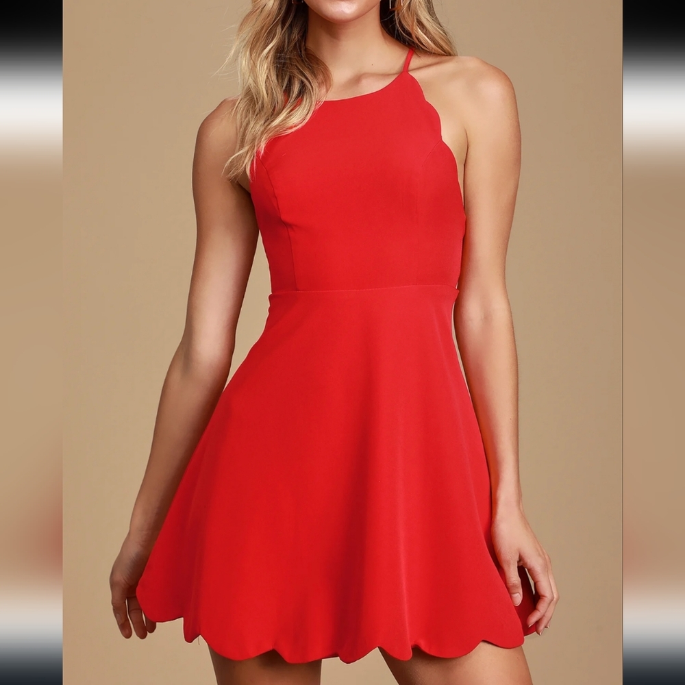 Lulu’s Play On Curves Red Backless Flare Dress Size Medium Lightweight Strappy